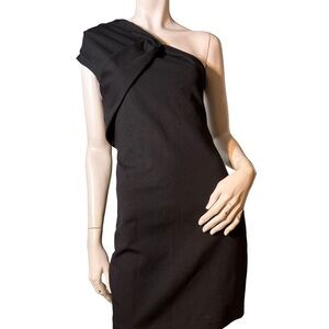 Halston Heritage Black Asymmetrical One Shoulder Cocktail Dress